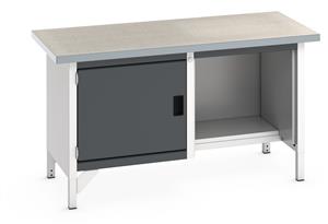 Bott Cubio Storage Workbench 1500mm wide x 750mm Deep x 840mm high supplied with aLinoleum worktop (particle board core with grey linoleum surface and plastic edgebanding), 1 x integral storage cupboard (650mm wide x 650mm deep x 500mm high) and... 1500mm Wide Engineers Storage Benches with Cupboards & Drawers